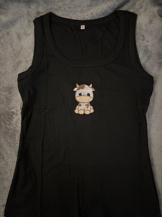 Cute Cow Embroidered Tank top